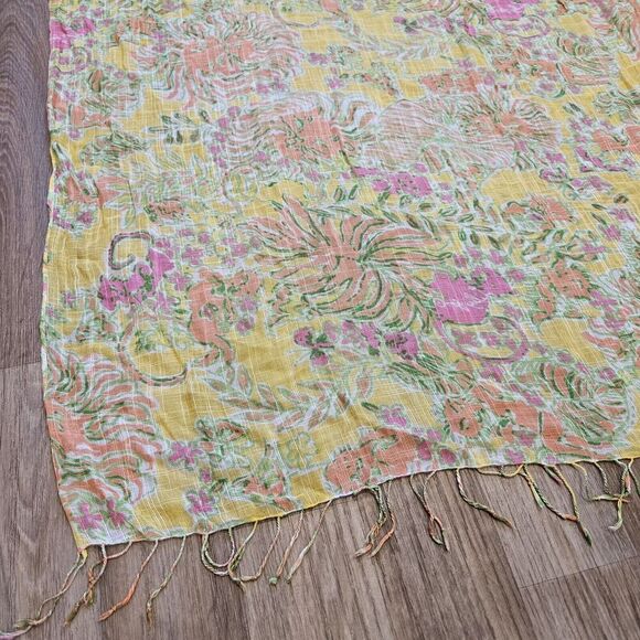 Lilly Pulitzer Target Murfee Wrap Scarf Yellow Floral Oversized Beachy Tropical - Picture 3 of 9